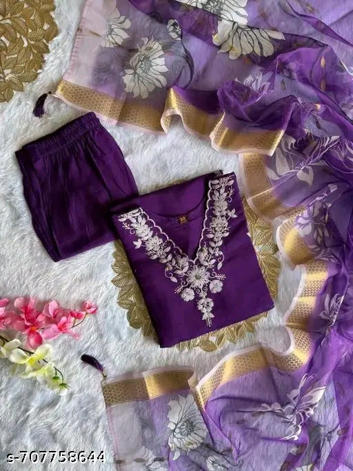 Viscose Silk Latest And Trending Purple Wedding Wear Kurti Dupatta Set