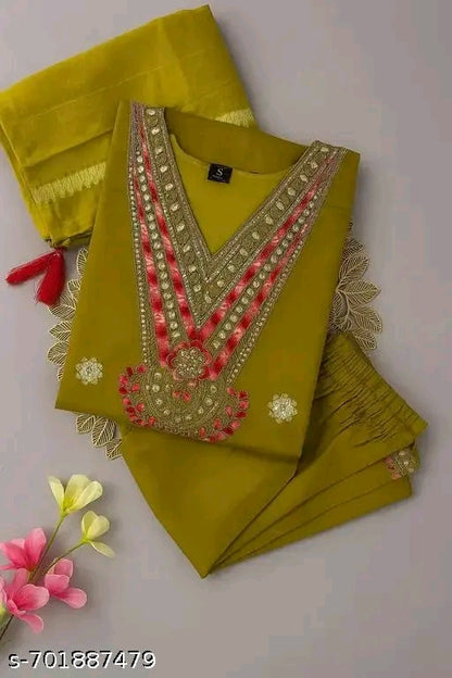 Viscose Silk Latest And Trending Mustard Wedding Wear Kurti Dupatta Set