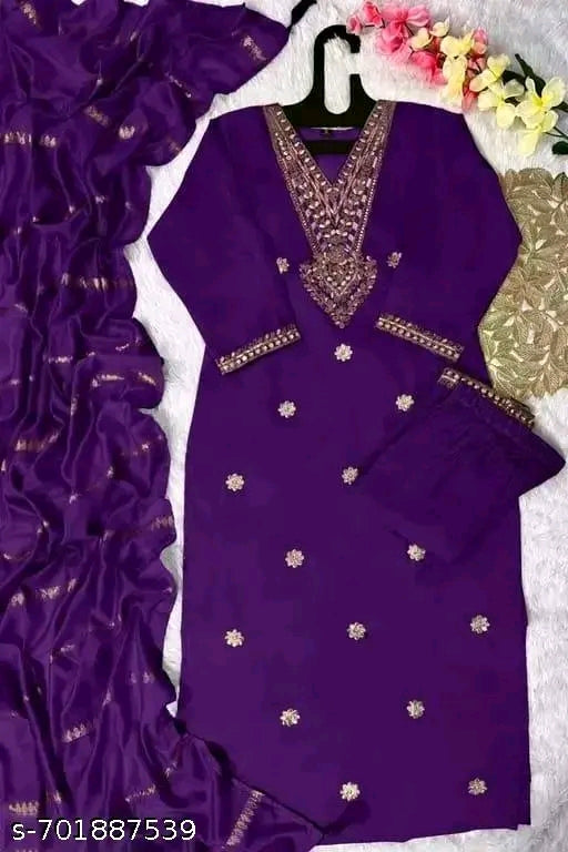 Viscose Silk Latest And Trending Purple Wedding Wear Kurti Dupatta Set